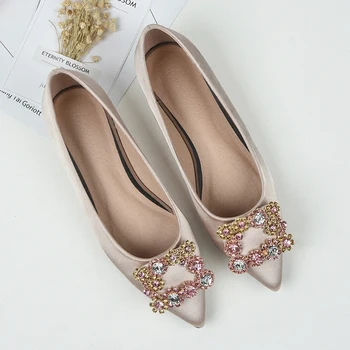 Plus size43 Piele naturala Femei Plat Pantofi de Balet Bling Cristal Apartamente Subliniat Toe Pantofi Elegant Lady pantofi nunta, pantofi