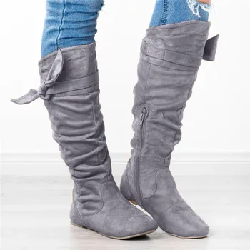 Femei Cizme pentru Femei de Moda Casual Frumos Înnodate Knee-high solid Cizme Lungi Plat Subțire de Cald Iarna Pantofi Botas altas Mujer40