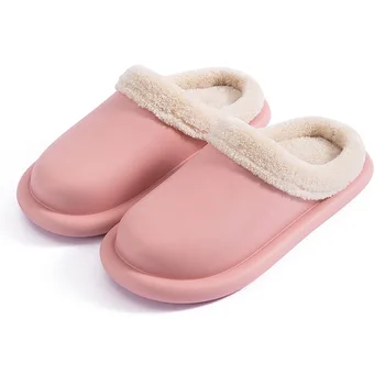 Iarna Baie Superior Rezistent La Apa Pentru Femei Papuci De Blană Detașabil De Pluș Cald Dormitor Cupluri Pantofi Solide Doamnelor Cu Blană Diapozitive