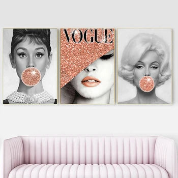 Celebrul Star de Postere si Printuri Audrey Hepburn Guma de mestecat Vogue Fashion Doamna cu Pălărie de Arta de Perete Poster de Perete Moderne Poze Decor