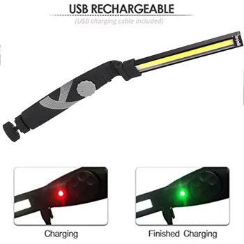 Magnetic Lumina de Lucru cu LED COB Lampă de Lucru USB Reîncărcabilă Lanterna Flexibila de Inspecție Lumină de Urgență Rotativ cu Lanterna de Reparare