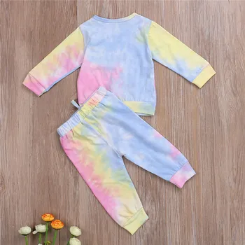 1-4Y Primavara Toamna Fete Tie Dye Seturi de Îmbrăcăminte pentru Copii Fete Maneca Lunga T-shirt, Blaturi+Pantaloni Copii Gradient Treninguri Costume