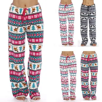 Femeile Crăciun Pantaloni De Pijama Moale Animale Imprimate Somn Pantaloni Largi Casual Cordon Pijamale De Noapte Pantaloni Lungi