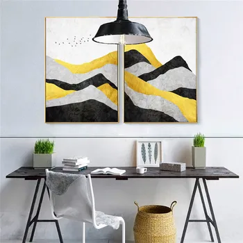 Geometrice abstracte Galben de Moda Munte Imprimare Panza Picturi, Postere de Arta de Perete Imagini pentru Dormitor Decor Acasă Neînrămate