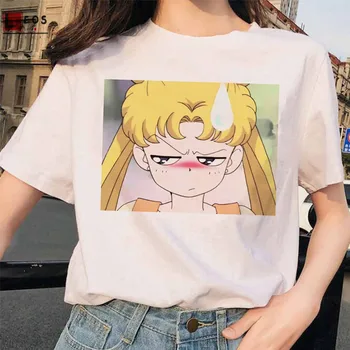 Sailor Moon Femei T-Shirt Anime Cat Harajuku Maneca Scurta Pentru Vrac De Mari Dimensiuni De Sex Feminin De Desene Animate De Imprimare Kawaii Moda Topuri Tricouri