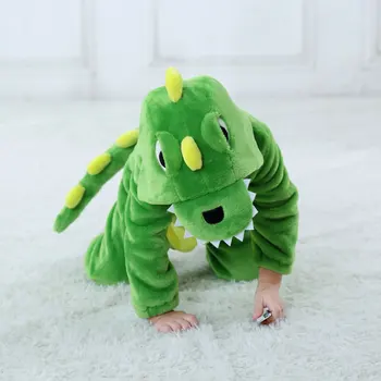 Umorden Pui De Dinozaur Kigurumi Verde Desene Animate De Animale Costum Copil Copil Copil Body, Salopeta Scutec Flanel Confortabil