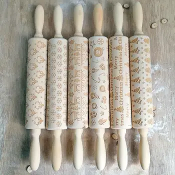35*4cm de Lemn cu Role de Craciun Model Relief sucitor Aluatul Stick Instrumente de Bucatarie produse de Patiserie de Copt Gatit Gravate Reni