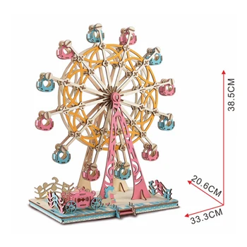 DIY jucarii Model 3D Puzzle din Lemn-Rotirea fericit roată Kituri din Lemn Puzzle Joc de Asamblare Jucarii Cadou pentru Copii Adult P38