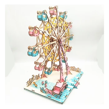 DIY jucarii Model 3D Puzzle din Lemn-Rotirea fericit roată Kituri din Lemn Puzzle Joc de Asamblare Jucarii Cadou pentru Copii Adult P38