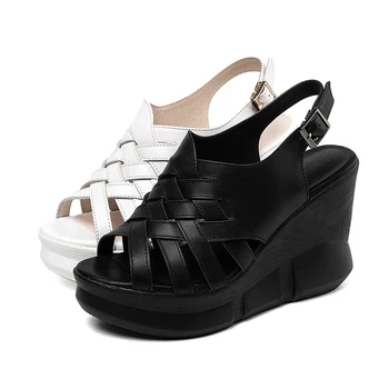 BONJOMARISA Brand Nou femei din Piele Doamnelor Pene Tocuri Plat Platforma Pantofi Femei Casual Office Sandale de Vara