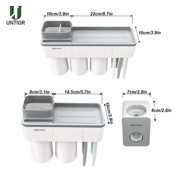 UNITOR de Plastic Montat pe Perete Titularul Periuta de dinti Pasta de dinti Automată Distribuitor articole de Toaletă Raft de Depozitare Accesorii Baie Set