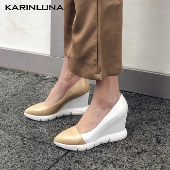 Karinluna Vânzare Fierbinte 2019 En-Gros Subliniat Toe Slip Pe Pompe De Vară Femeie Pantofi Platforma Wedge Pantofi Cu Tocuri De Femeie Pompe