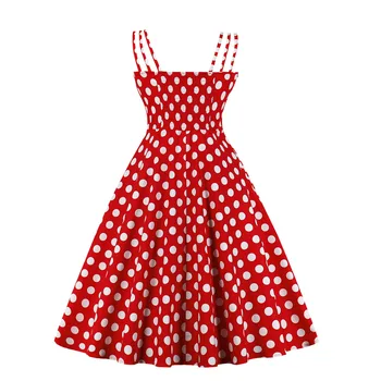 Curea de spaghete Petrecere Swing ' 50 Rochie Retro Polka Red Dot Imprimate Cravată Față de Femei Halat de Epocă O Linie Plus Dimensiunea Vestidos