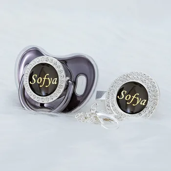 MIYOCAR personalizate cu orice nume de argint bling suzeta si suzeta clip BPA free dummy Metalic violet design unic M4-WG