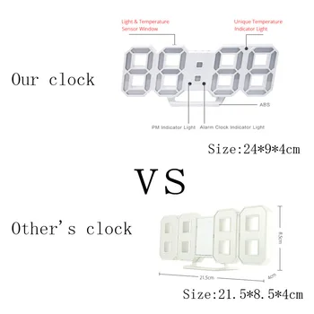 3D LED Ceas de Perete Moderne, Digitale, Ceasuri de Alarmă Afișare Acasă, Bucătărie, Masă de Birou de Birou de Noapte Ceas de Perete 24 sau 12 de Ore de Afișare