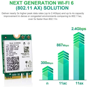WiFi6 M. 2 Module AX 3000Mbps Adaptor de Rețea cu Bluetooth 5.1 Wireless Wi-Fi Card de 6 2,4/5Ghz 802.11 Ax MU-MIMO