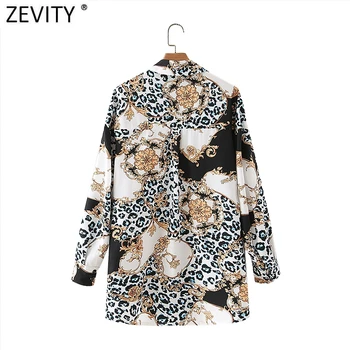 Zevity Noi Femeile Epocă Leopard Mozaic de Flori Print Casual Salopeta Bluza Femei cu Maneci Lungi Busines Tricouri Blusas Topuri LS7316