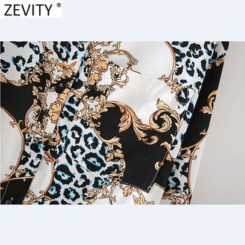 Zevity Noi Femeile Epocă Leopard Mozaic de Flori Print Casual Salopeta Bluza Femei cu Maneci Lungi Busines Tricouri Blusas Topuri LS7316