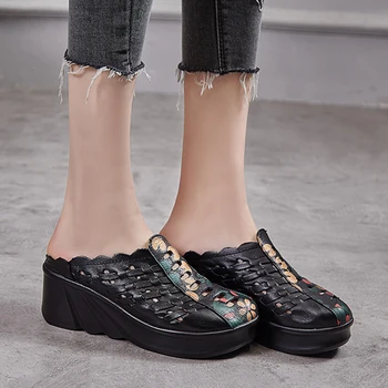 GKTINOO 2021 Moda Cut-out Femei Pantofi Papuci de Vara Închis Toe Sandale Piele naturala Lady Tobogane de Pantofi de Femeie