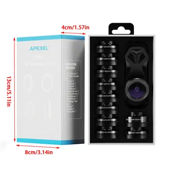 Apexel 11 in 1 Lentilă aparat de Fotografiat Telefon Kituri Larg Unghi Reglabil Teleobiectiv Telefon Dispersorul Mobil Dispersor Set