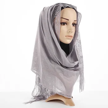 Populare Înfășurați În Șaluri Franjuri Lungi Pashmina Femei De Moda Șal Eșarfă Mujer Bufanda Hollow Out Dantelă Musulmane Hijab Eșarfă De Dimensiuni Mari
