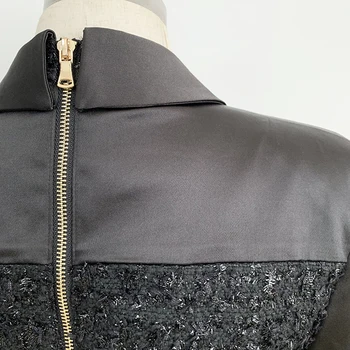HIGH STREET Noua Moda 2020 Baroc Designer Pista Rochie Femei Leu Butoane Satin Mozaic Tweed Shimmer Dress