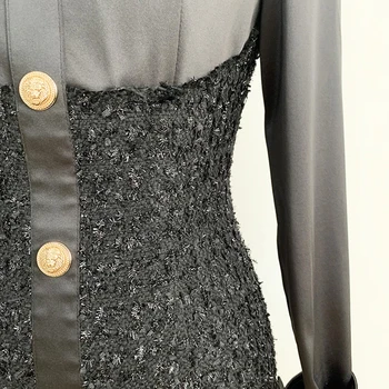 HIGH STREET Noua Moda 2020 Baroc Designer Pista Rochie Femei Leu Butoane Satin Mozaic Tweed Shimmer Dress