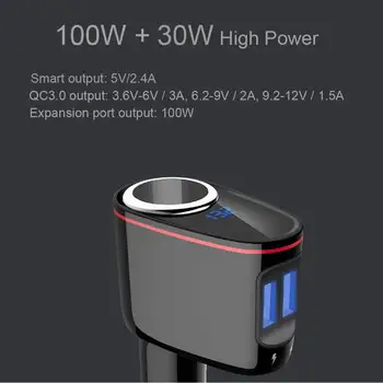 URVNS Dual USB 30W Quick Charge 3.0 Incarcator Auto LED Digital Display QC3.0 Masina Încărcător Rapid cu 100W Bricheta