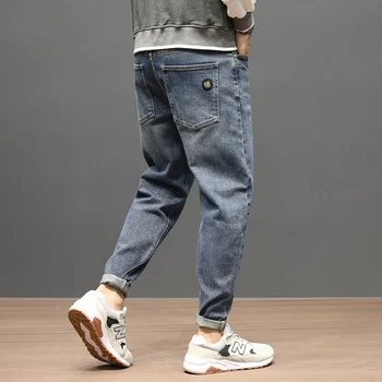 Coreea Style Moda Barbati Blugi Retro Albastru Elastic Vrac Fit Denim Pantaloni Harem Toamna Anului Nou Streetwear Hip Hop Largi Picior Pantaloni