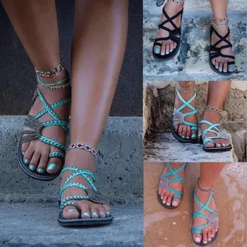 Femei Sandale de Mari Dimensiuni Femei Sandale Coarda nod de Vară Europa, Statele Unite ale americii Plaja toe Sandale plate pentru Femei shoes19