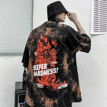 Tie Dye Tricou Barbati Hip Hop Silueta Printe Harajuku De Vară 2020 Streetwear Top Tricou Casual Din Bumbac Cu Maneci Scurte Neon