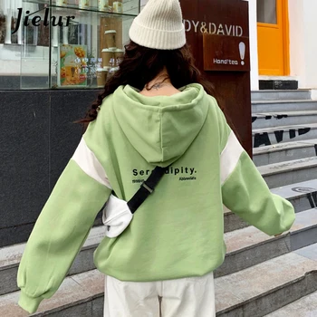 Jielur 2020 Strada Verde Bej Femei Tricou Brodat Scrisoare de Iarnă Lână Groasă Trening M-XL Agrement Hanorace Pulover
