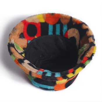 Femei Iarna Se Ingroase Cald Fuzzy De Pluș Găleată Pălărie Literele Alfabetului Colorate De Imprimare Harajuku În Aer Liber Packable Panama Pescar Capac