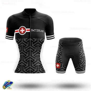 Ciclism Îmbrăcăminte Elveția Femeile Ciclu Jersey Set Maneca Scurta de sex Feminin MTB Uniformă de Vară Biciclete Rutier Skinsuit Ropa Ciclismo