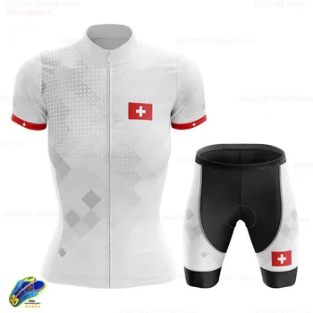 Ciclism Îmbrăcăminte Elveția Femeile Ciclu Jersey Set Maneca Scurta de sex Feminin MTB Uniformă de Vară Biciclete Rutier Skinsuit Ropa Ciclismo