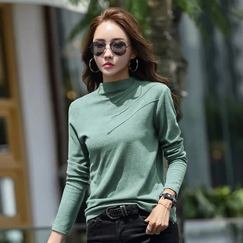 Coreea De Bumbac Toamna Topuri De Iarnă Tricou Femei Nou-Veniți În 2020 Butonul Tricou Femeie Haine Cu Maneca Lunga T-Shirt Femme Plus Szie
