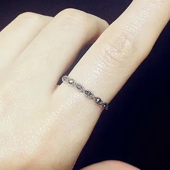 Moda Vintage Stil Simplu Mici Cristale Negre Inel Aur Alb Culoare Țese în Formă Subțire degetul Mic Ring
