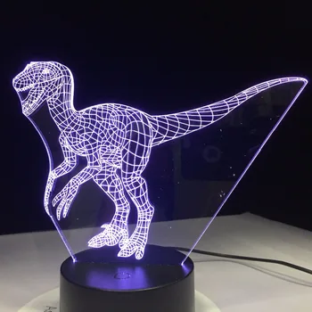 Velociraptor 3D Lampa de Dinozaur Albastru cu 7 Culori Led-uri Lămpi de Noapte pentru Copiii Touch Led-uri USB Masa de Dormit pentru Copii Veioza Decor Camera Lampă