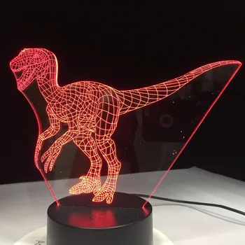 Velociraptor 3D Lampa de Dinozaur Albastru cu 7 Culori Led-uri Lămpi de Noapte pentru Copiii Touch Led-uri USB Masa de Dormit pentru Copii Veioza Decor Camera Lampă