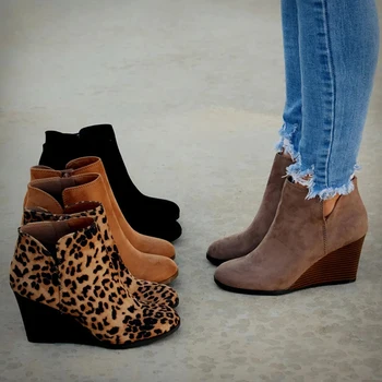 Fermoar Culoare Solidă Scurt Papuceii Rotund Toe Pantofi Botines Mujer 2019 Femei Glezna Cizme Pentru Femei De Moda Piele De Căprioară Pene