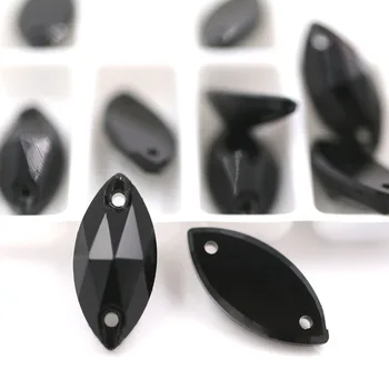 New sosire 7x15mm Frunze de forma coase pe pietre Negre flatback pietre de sticlă de diy Wdding rochie/accesorii de îmbrăcăminte
