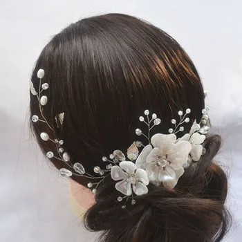 AiliBride Floare de Cristal Pearl Bentita pentru Nunta tiara de Mireasa Par de Viță de vie lucrate Manual pentru Femei Mireasa ornamente de Păr Bijuterii
