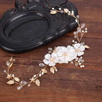 AiliBride Floare de Cristal Pearl Bentita pentru Nunta tiara de Mireasa Par de Viță de vie lucrate Manual pentru Femei Mireasa ornamente de Păr Bijuterii