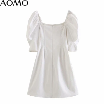 AOMO femei de moda rochie de vara alb rochie de petrecere puff maneca scurta cu spatele gol cu fermoar femei rochii mini vestidos 4M152A