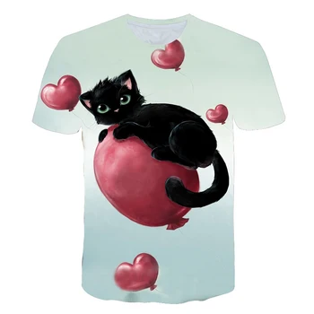Pe Pisică Alb T-shirt Baieti Doamna 3D Cat Noroc Print T camasa pentru femei de Vară mâneci scurte Anime Harajuku Girls Topuri Teuri Picătură Navă