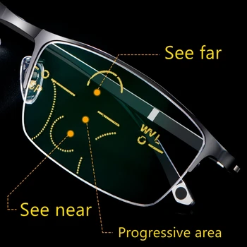 Metal de Titan Multifocale Ochelari de Citit Progresive, Bifocale Albastra Anti-Raze UV Proteja Presbyopic Ochelari Cadru Jumătate Bărbați Femei