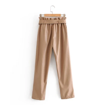 Wixra Pantaloni din Imitatie de Piele Doamna Cald PU Pantaloni, Eșarfe Noua Moda pentru Femei Talie Mare Buzunar Elegant Streetwear Iarna