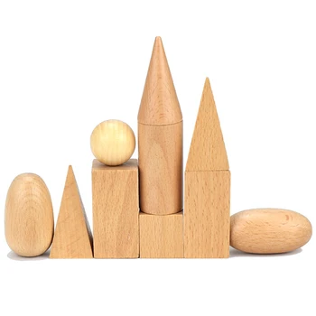 Montessori Jucarii Educative - Set de 10 de Lemn Solide Geometrice, Forme 3D