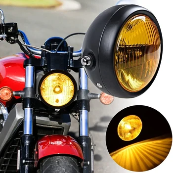 Retro de Epocă Motocicleta Universal Partea de Montare 35W 6.5 inch Amber Faruri Café Racer cu Grila + Suport Kit