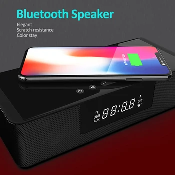 4 In 1 Ceas cu Alarmă Inteligent de Înaltă Tehnologie Portabil 10W Încărcare Rapidă Wireless Bluetooth Speaker/FM Radio cu Ceas Deșteptător Decor Acasă